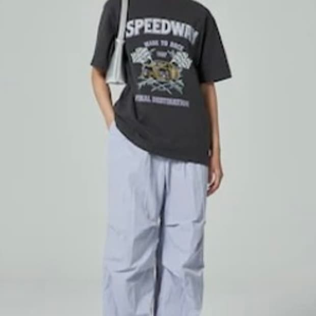 에잇세컨즈 나일론 오버핏 셔링 팬츠 라벤더