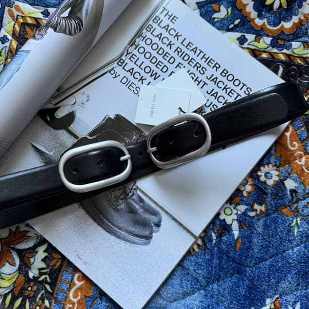 Spain made 리얼 레더 블랙 가죽 더블 버클 벨트