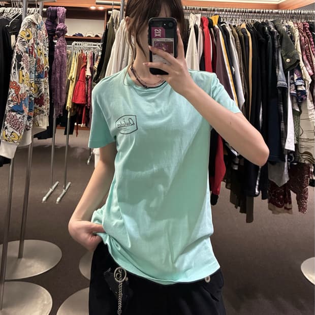 M)Quiksilver 빈티지 로고 프린팅 민트 반팔