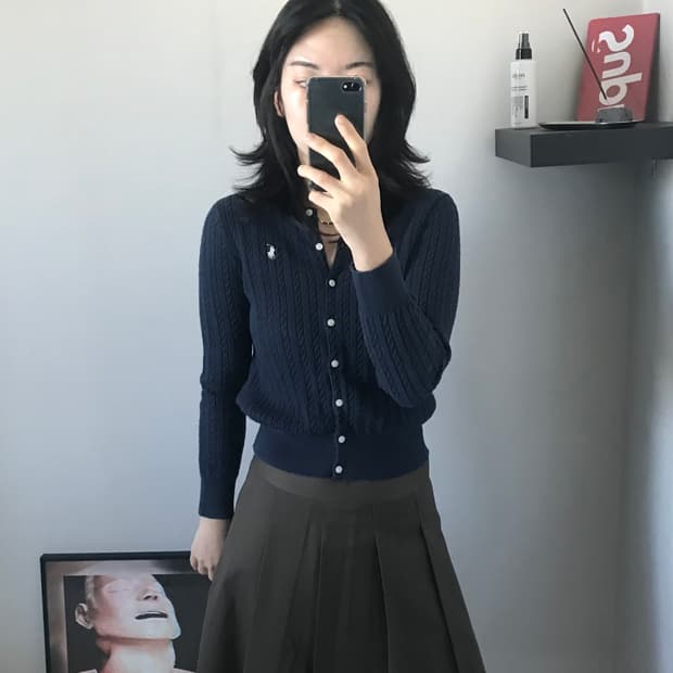 폴로 랄프로렌 포니 로고 케이블 니트 가디건 네이비