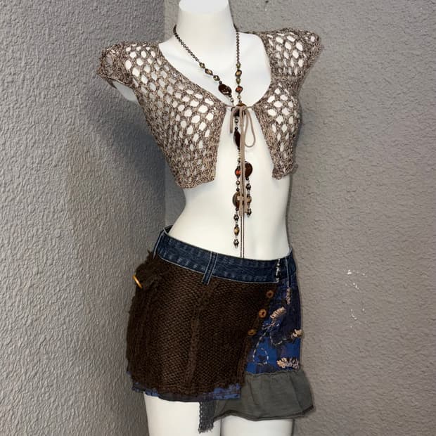 자수 데님 스커트