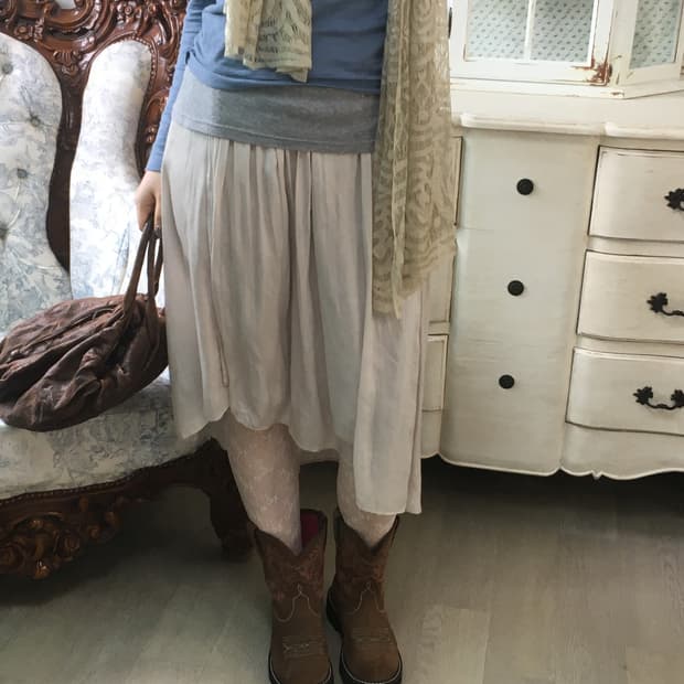 빈티지 아이보리 새틴 스커트