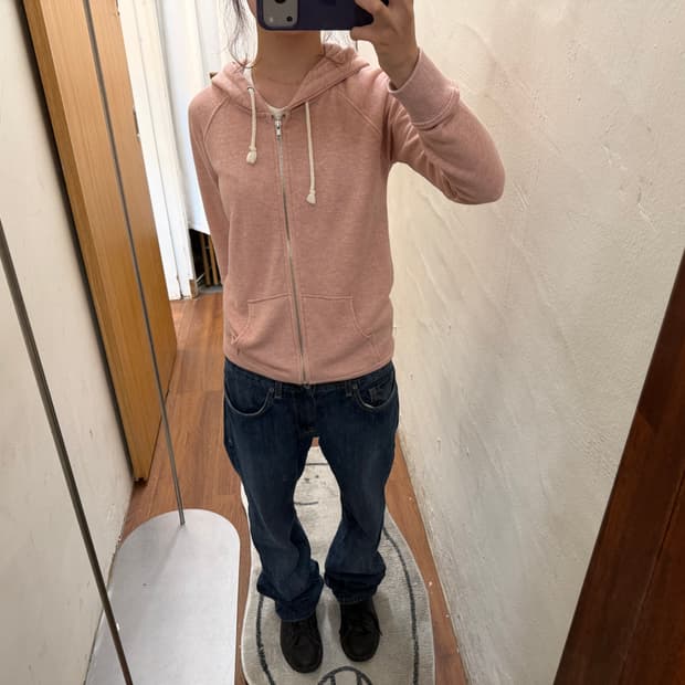 빈티지 롱슬리브 후드 집업 캥거루 포켓 디테일 레귤러핏 핑크