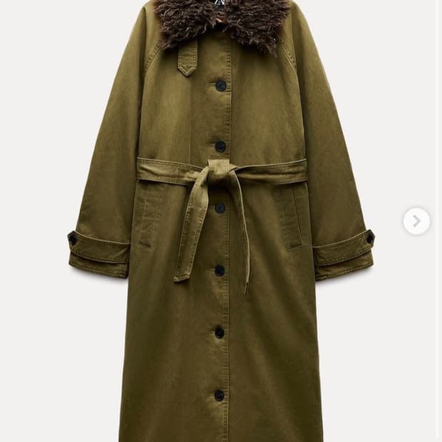 자라 페이크 퍼 칼라 왁스드 트렌치 코트 XS