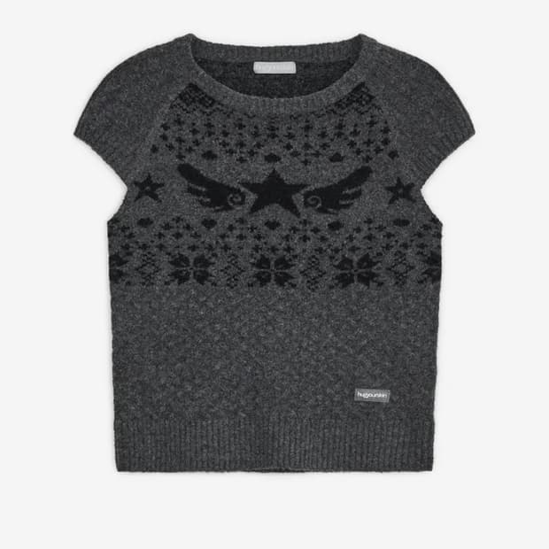 허그유어스킨 스타 윙 니트 탑 (차콜)