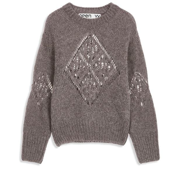 ALPACA ARGYLE POINTELLE PULLOVER, MOCHA