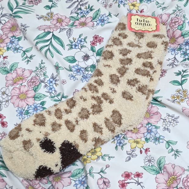 일본빈티지 tutu anna)오네갸루st 레오파드 호피 발바닥 수면양말