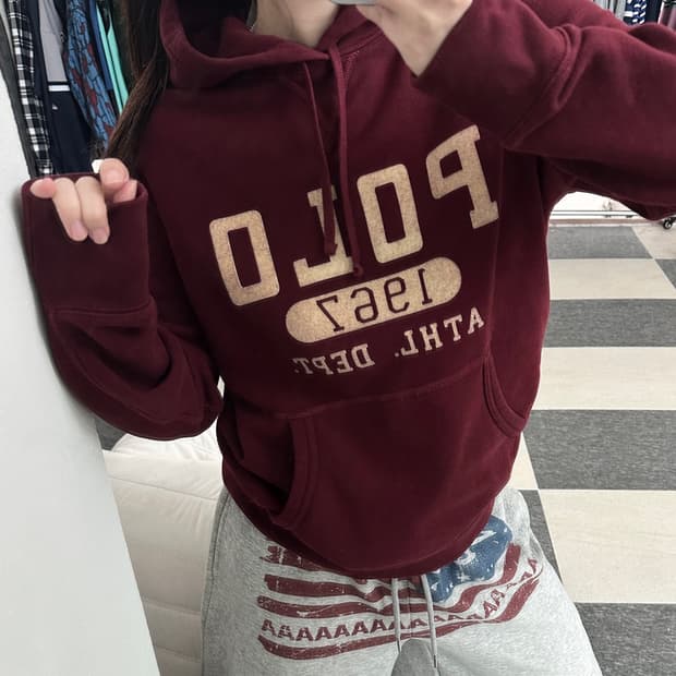 폴로 랄프로렌 빅로고 버건디 후드 티셔츠 