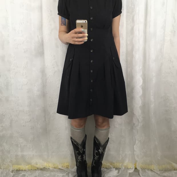 JPN black button-down shirt dress