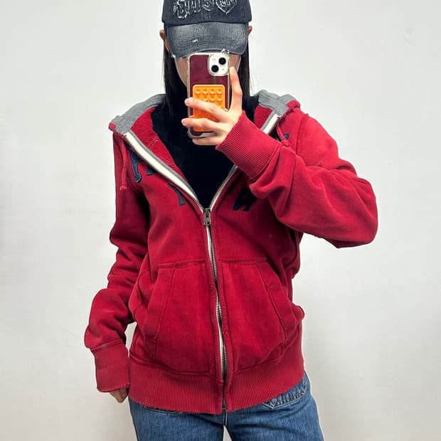 아베크롬비 y2k 후드집업 버건디