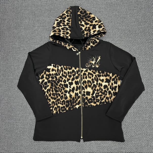 Y2K갸루 호피 큐빅 후드집업
