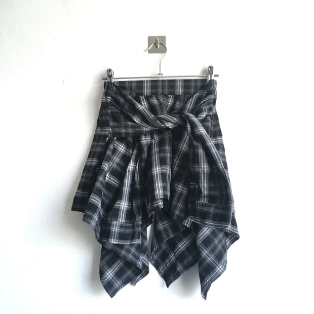 jpn vintage check layered midi skirt