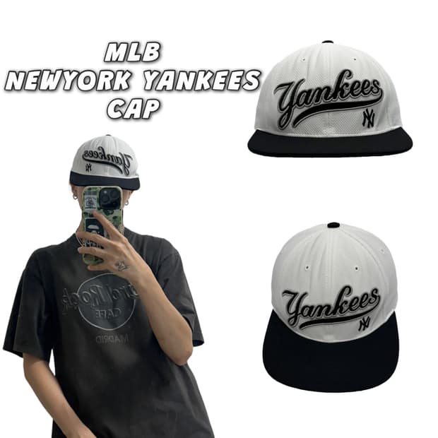 MLB 뉴욕양키즈 화이트 블랙 캡 모자