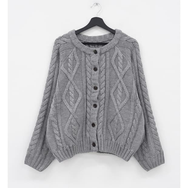 매니크 라일라 오버핏 피셔 꽈배기 라운드넥 가디건 그레이