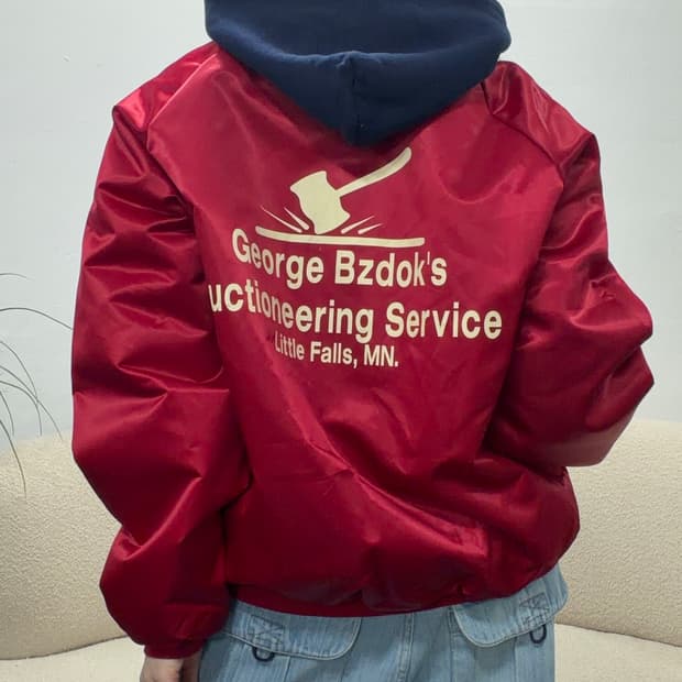 90s USA 빈티지 올드스쿨 유광레드 스타디움자켓