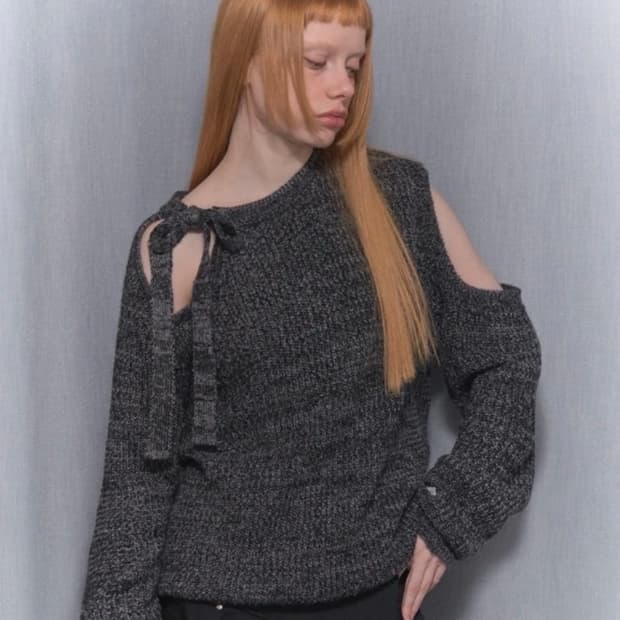 FANCY CLUB 리본 원숄더 니트