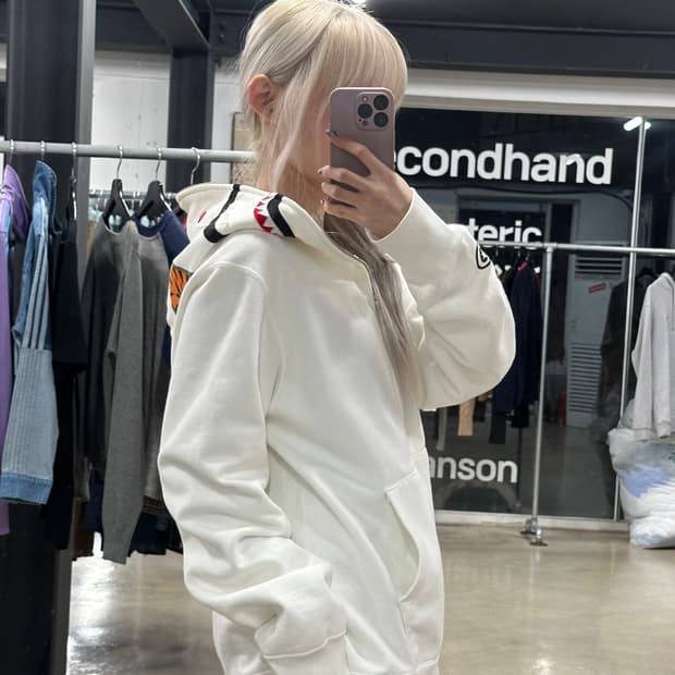 베이프 화이트 샤크 풀 집업 후드