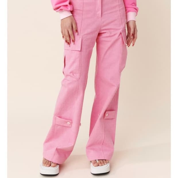 KIJUN 기준 핑크 로고 카고 바지 s