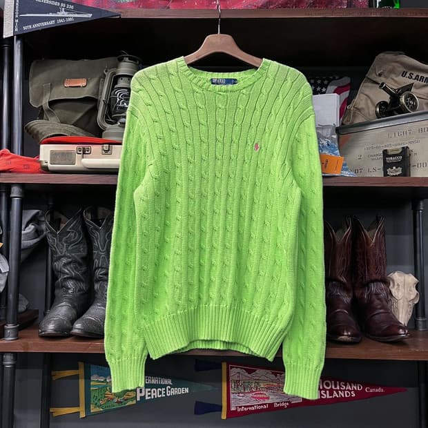 폴로 랄프로렌 포니 로고 꽈배기 니트 스웨터 그린