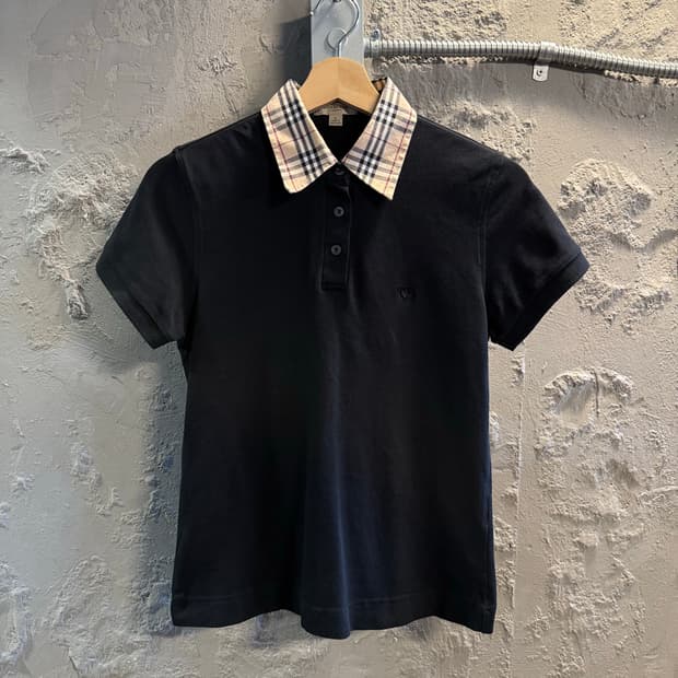 버버리 BURBERRY 런던 체크 카라 반팔 폴로 블랙 L