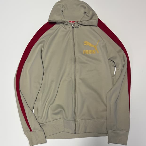 푸마 Puma 이쁜 레드 트랙 베이지 져지 트랙탑 L