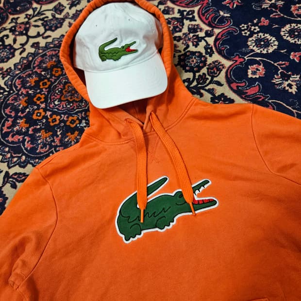 라코스테(Lacoste) 빅로고 오렌지 후드티셔츠 2size