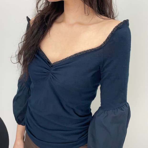 moschino 레이스 오프숄더 티셔츠