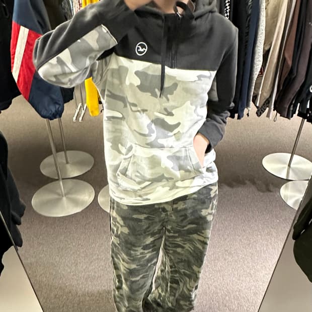 S)Hollister 빈티지 카모플라쥬쿼터 플리스 하프집 후디