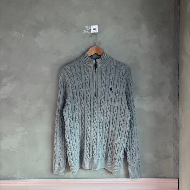 폴로 랄프로렌 꽈배기 반집업 니트 그레이
