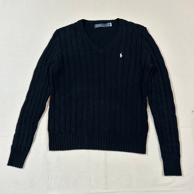L) 폴로 랄프로렌 케이블 꽈배기 브이넥 니트 신형 큐알탭