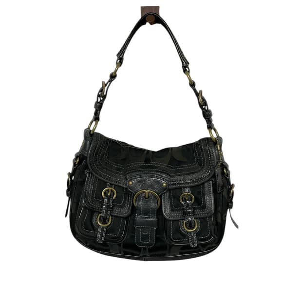 코치 시그니처 블랙 레더 숄더