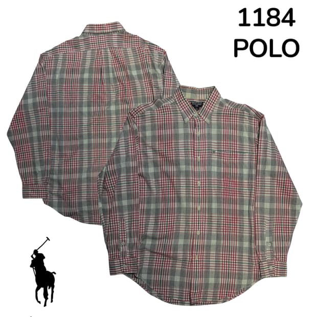 폴로 블랙 레드 패턴 체크 셔츠 M