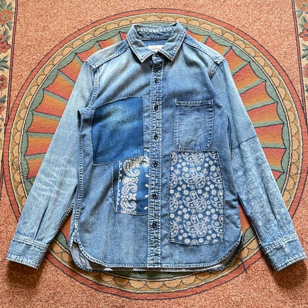 Japan Blue Jeans 페이즐리 패치워크 데님 셔츠