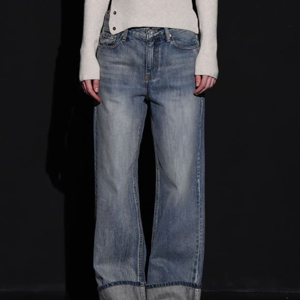 보헤미안서울 와이드 롤업 데님 팬츠