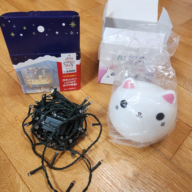 크리스마스 LED 전구 90구 + 고양이 실리콘 무드등