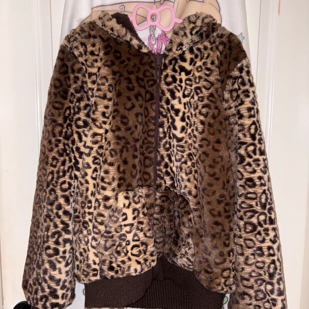 빈티지 호피 퍼 후드집업 갸루