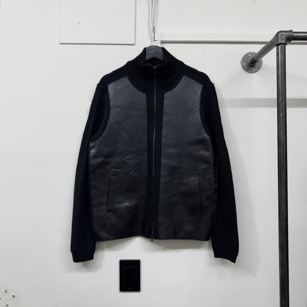 90s 엠포리오 아르마니 pvc 레더 니트 집업