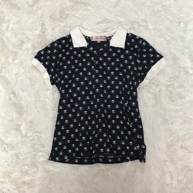 일본빈티지 해골 패턴 카라 반팔