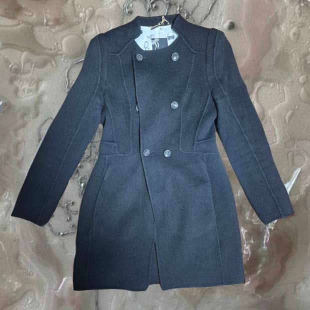 빈티지 갸루 스퀘어넥 블랙 트렌치 코트 리본 슬림핏