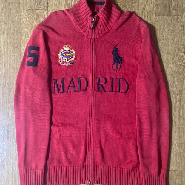 (희귀!!)폴로 빅포니 레드 니트집업 마드리드 에스파냐
