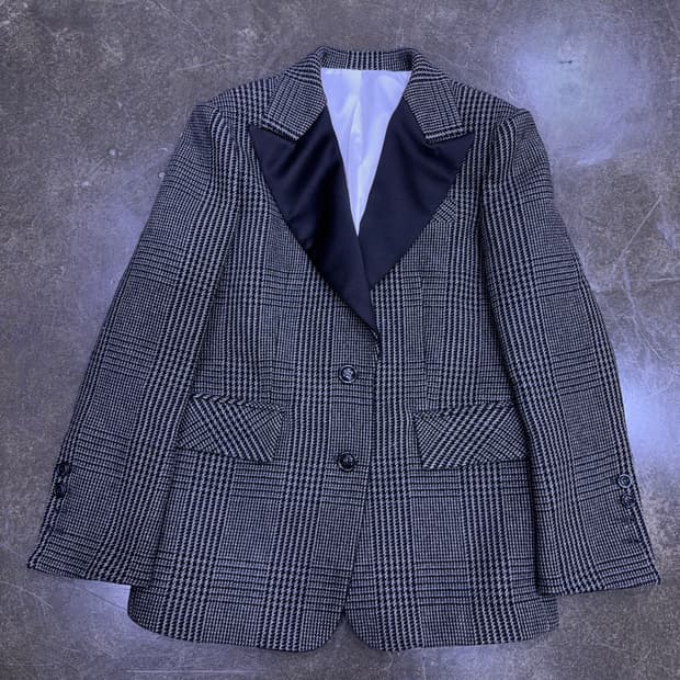 JS 뉴욕 하운드투스 체크 블랙 라펠 코트 자켓 F