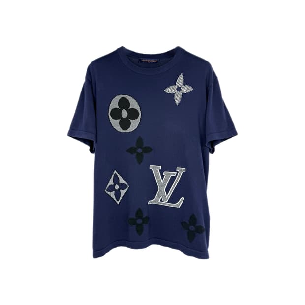 루이비통 모노그램 쇼트 슬리브 니트 코튼 티셔츠 (XL)