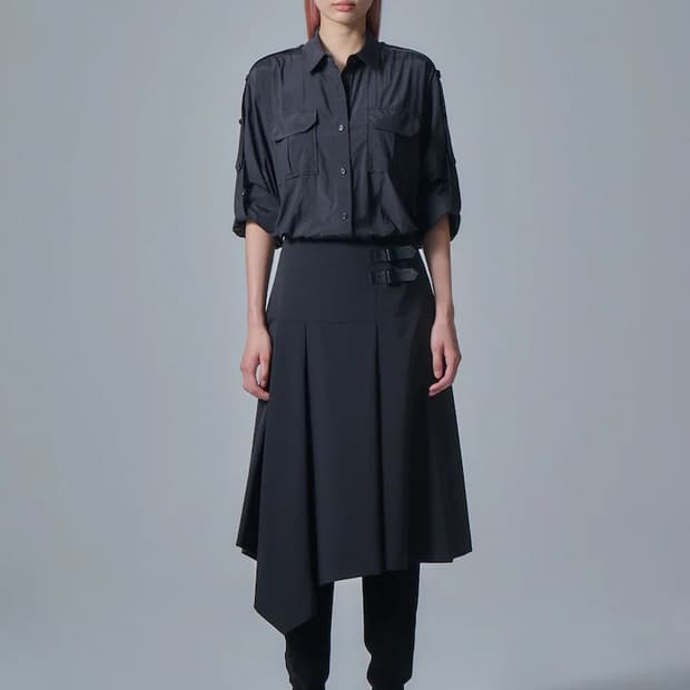 준지 레더 스트랩 언발란스 스커트 34사이즈 (xs)