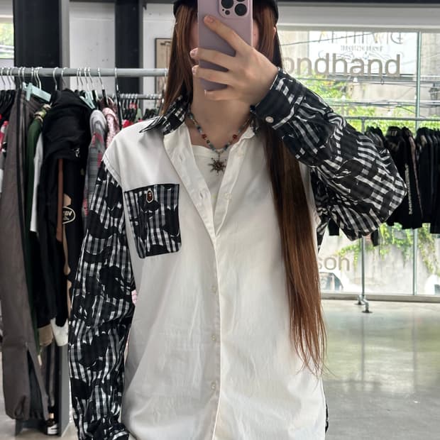 베이프 x 꼼데가르송 사루 체크 셔츠