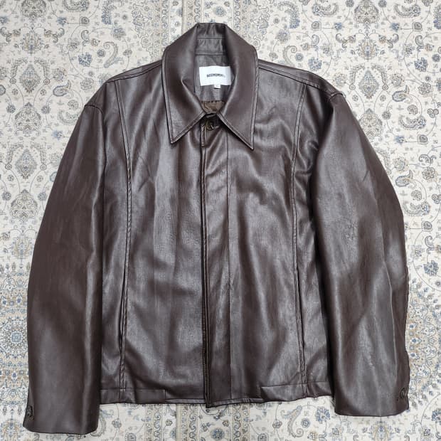 베이스 모먼트 브라운 페이크 레더자켓 L