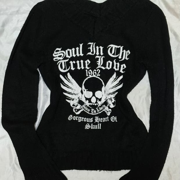 스컬 브이넥 딱붙 니트