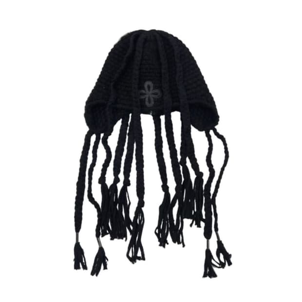 Surgery leather patch braids beanie