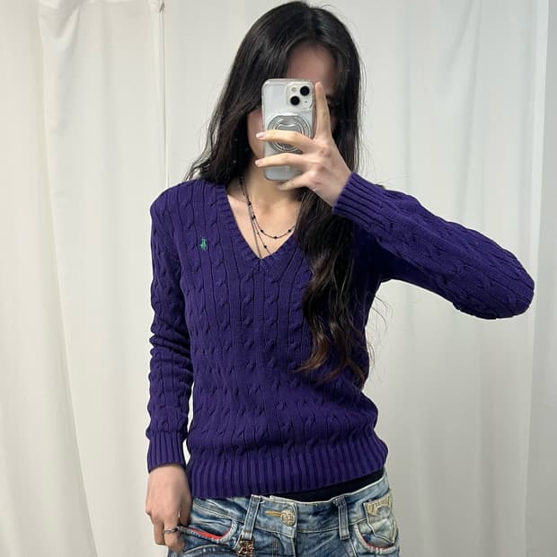 Polo Purple V-neck Knit
