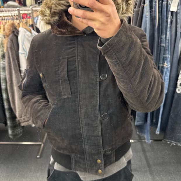 L)Vintage Open dich 빈티지 y2k 코듀로이 퍼 봄버자켓