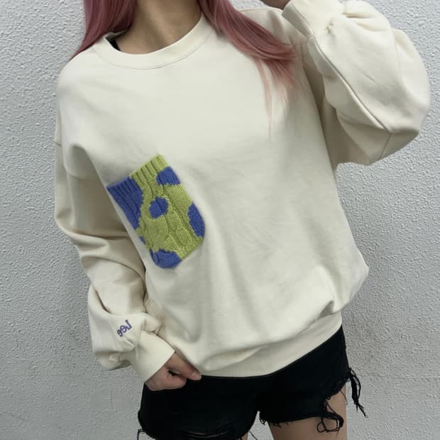 japan lee 니트포켓 아이보리 맨투맨 M